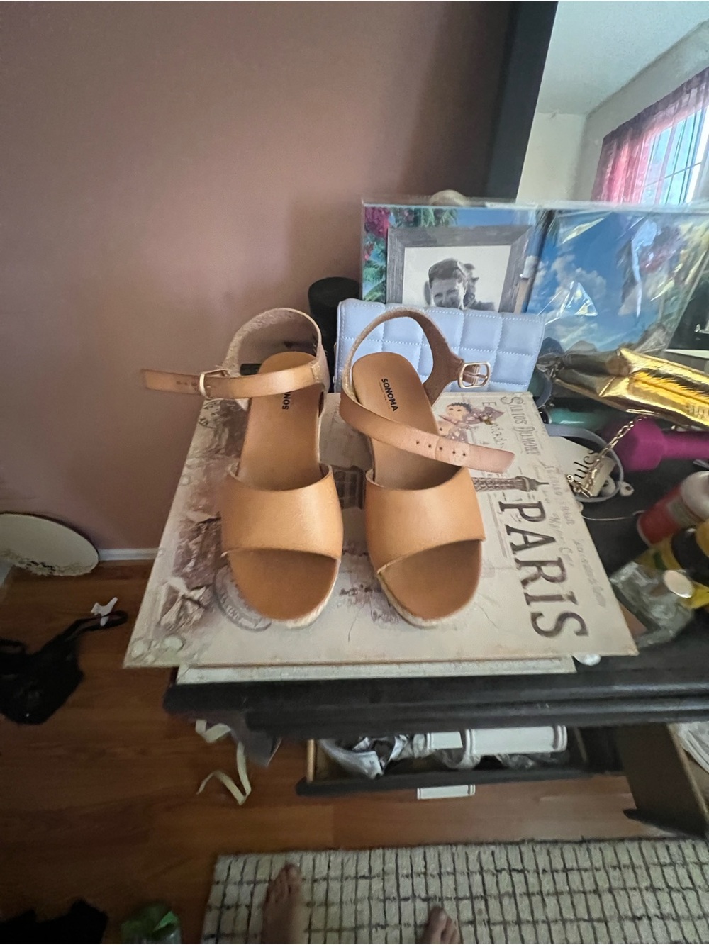Women's Tan Platform Sandals with Ankle Strap size 5.5 used once